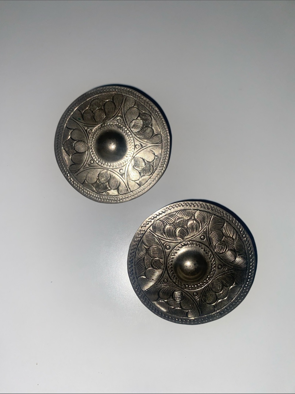 Vintage Round Metal Stud Earrings- Antique Silver Finish